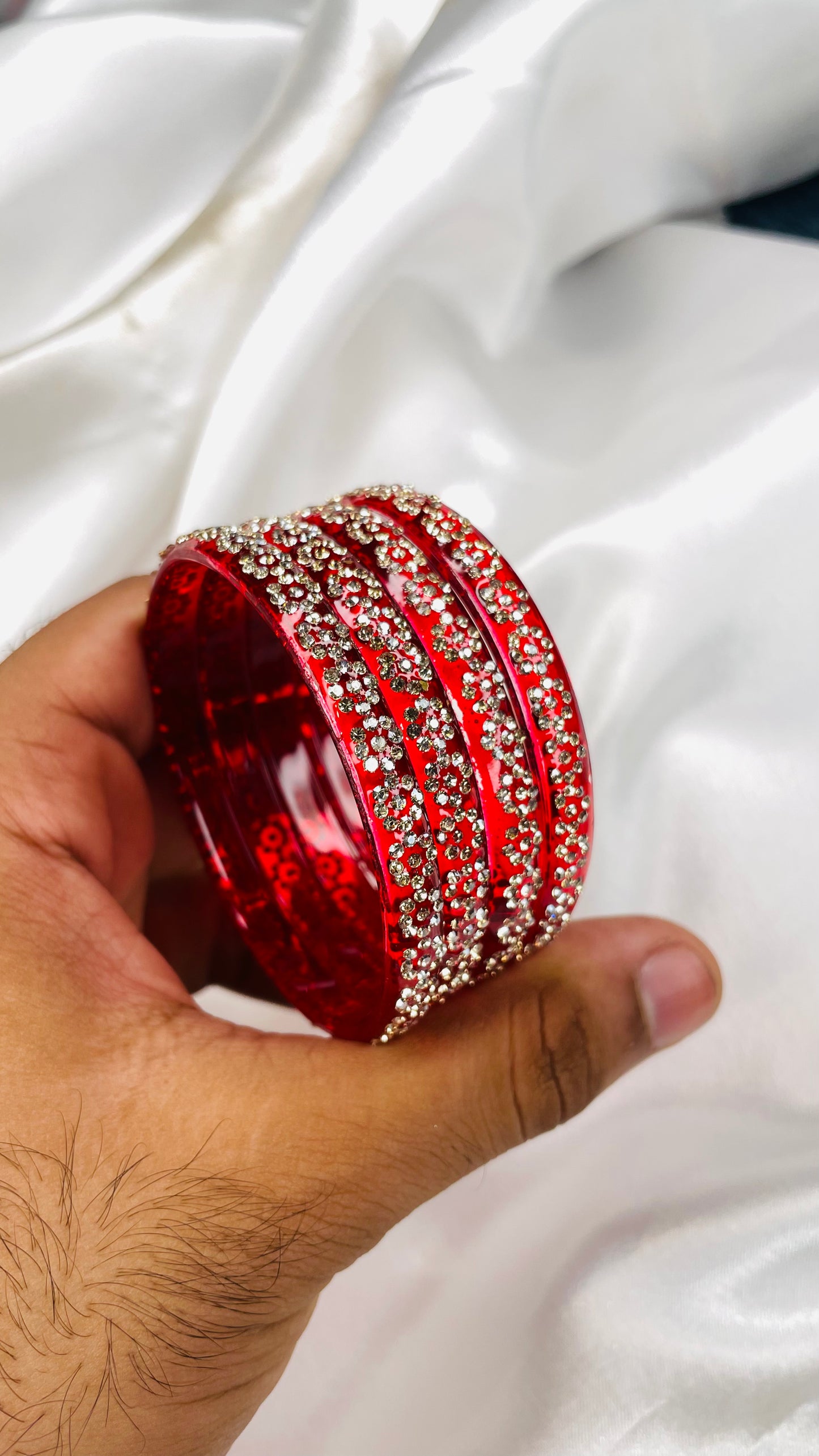 Glamorous Red Kada With Floral Crystal Work