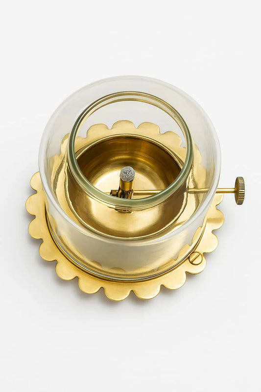 Brass Akhand Jyoti Deep With Flower Pattern (Brass)