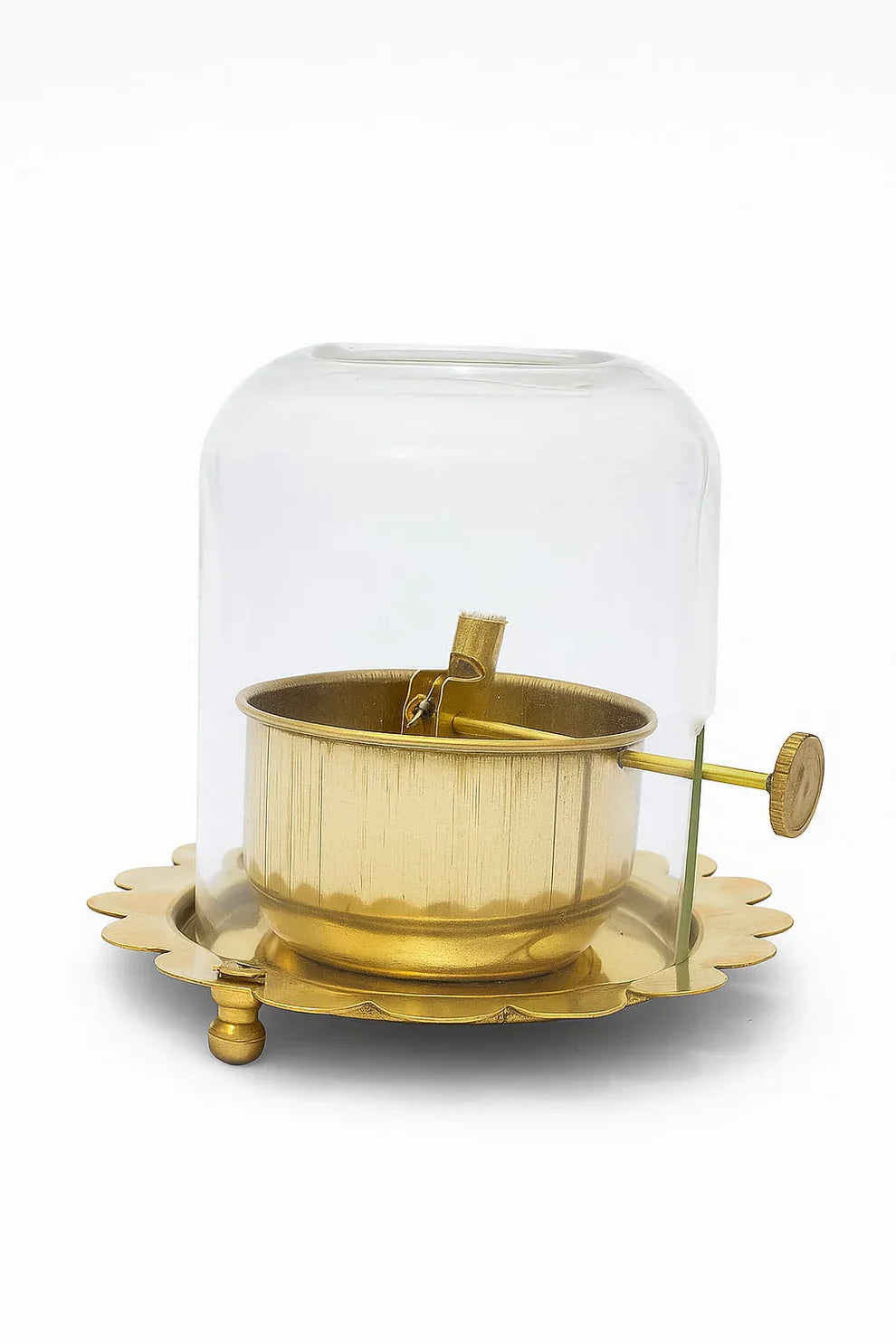 Brass Akhand Jyoti Deep With Flower Pattern (Brass)