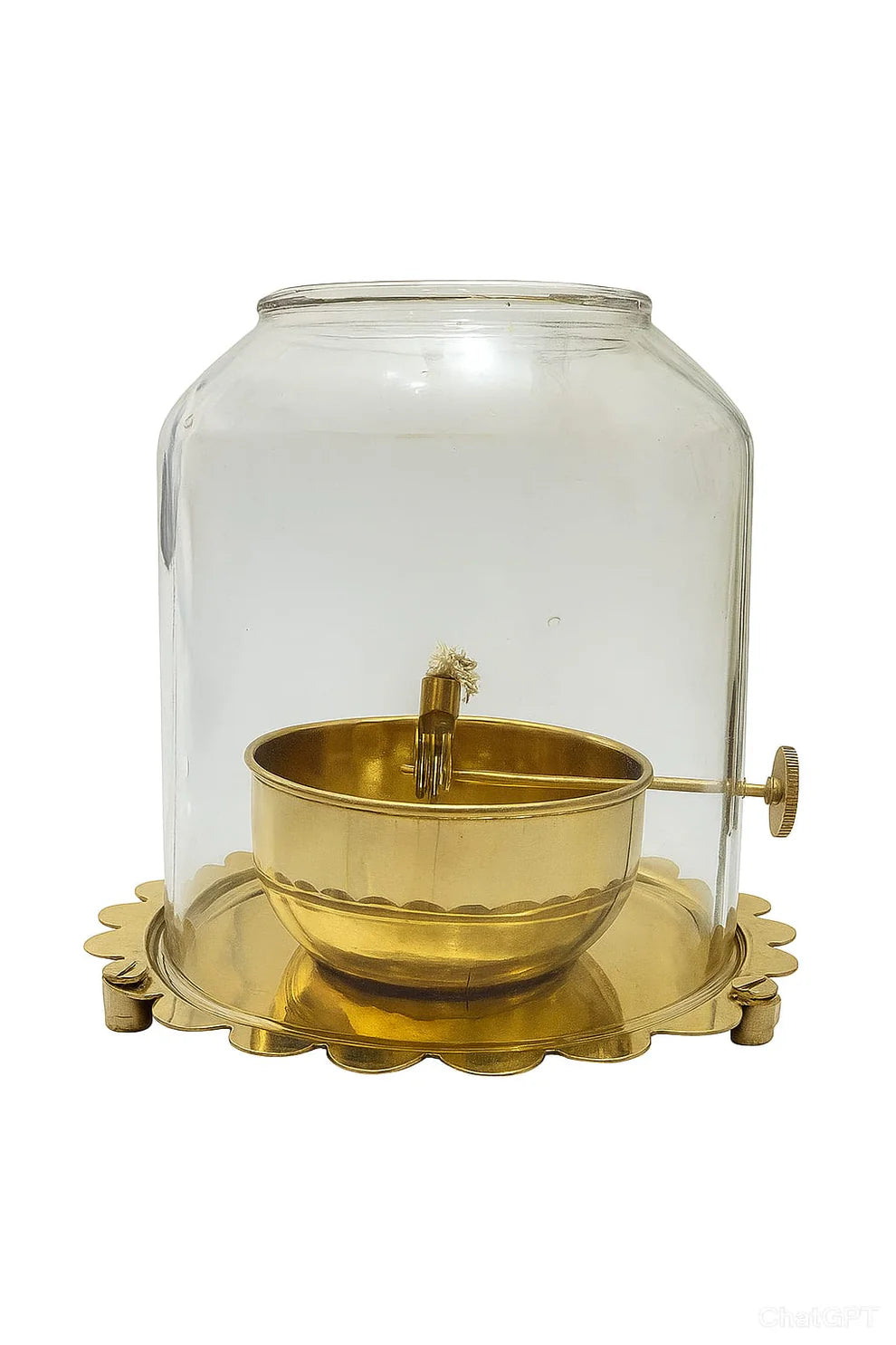 Brass Akhand Jyoti Deep With Flower Pattern (Brass)