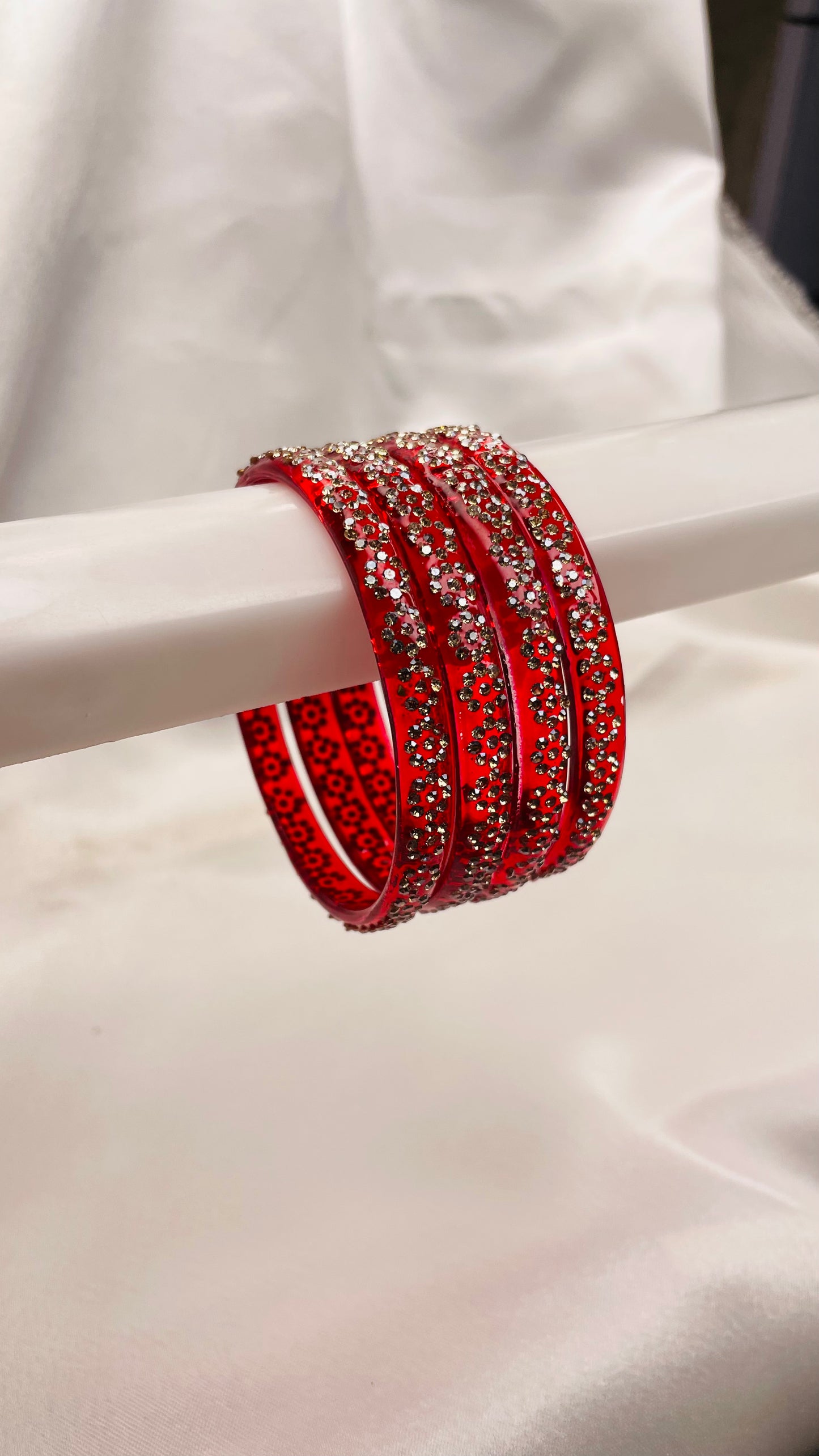 Glamorous Red Kada With Floral Crystal Work