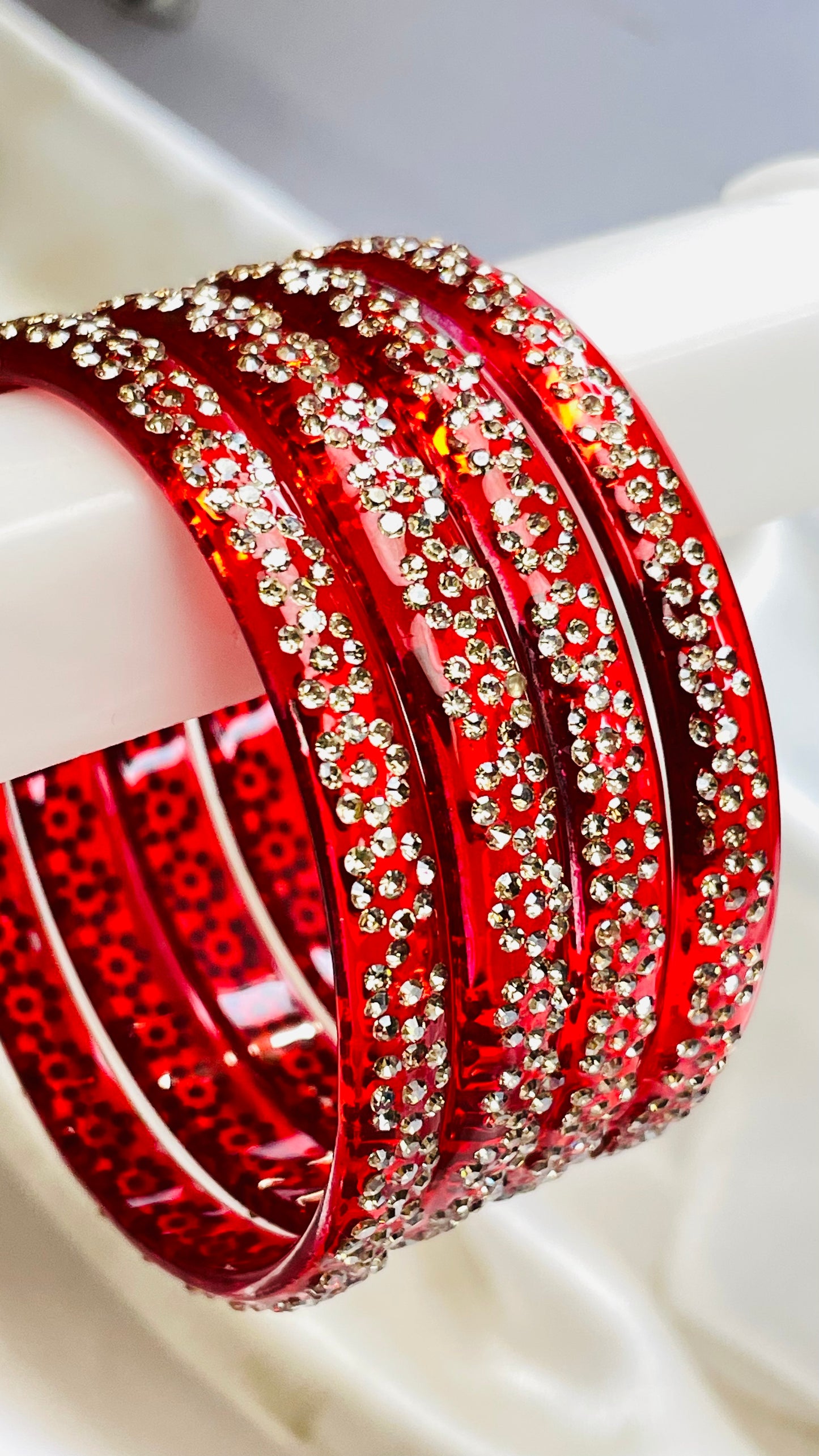 Glamorous Red Kada With Floral Crystal Work