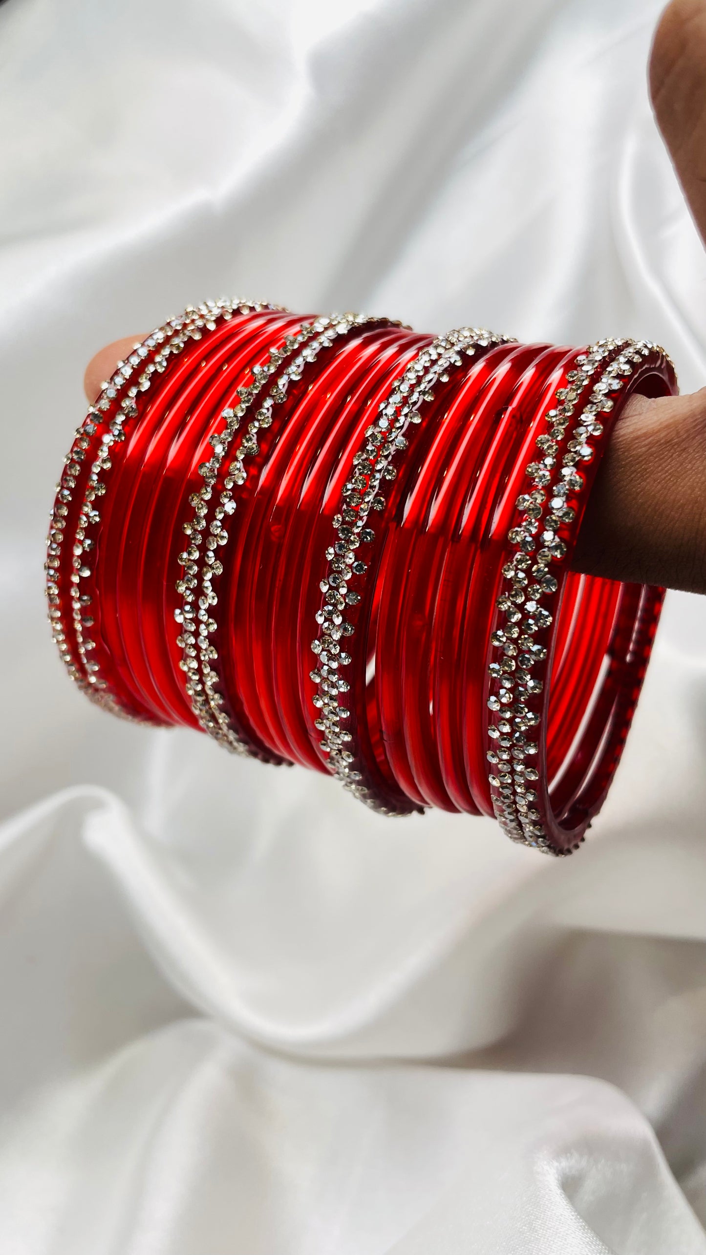 Radiant Red Bangle set with Rhinestone Accents (Total 40 Bangles)