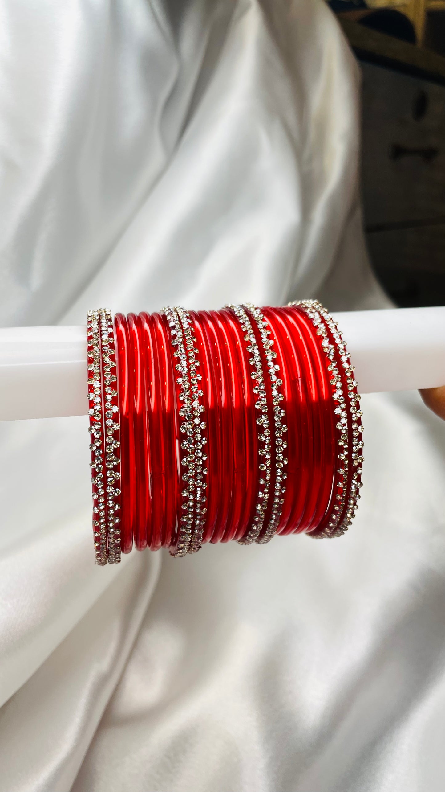 Radiant Red Bangle set with Rhinestone Accents (Total 40 Bangles)